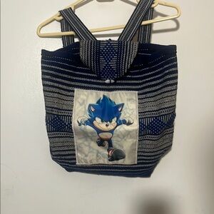 Blue and White Backpack with Sonic Design